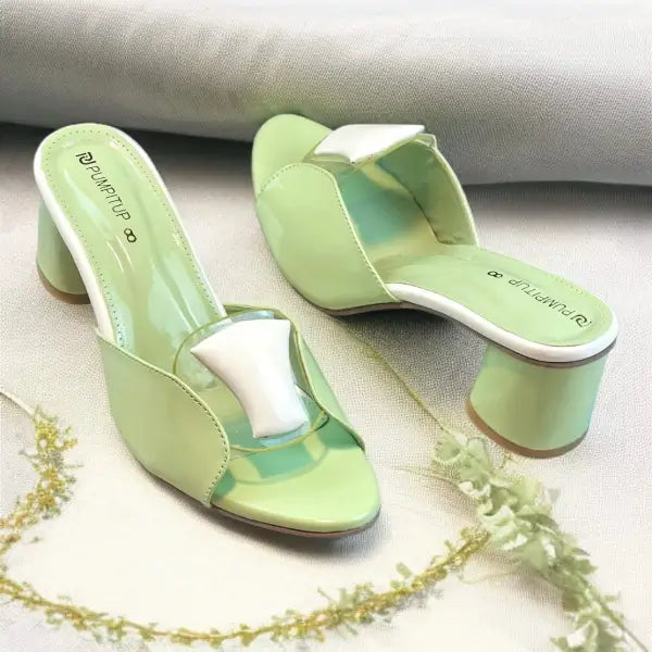 Chic Mint Block Heels PIU_224 Patent Rexine ladies shoes PumpItUp.pk