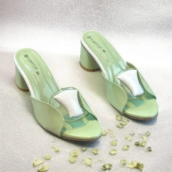 Chic Mint Block Heels PIU_224 Patent Rexine ladies shoes PumpItUp.pk