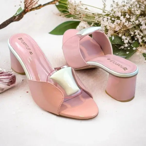 Chic Pink Block Heels PIU_225 Patent Rexine ladies shoes PumpItUp.pk