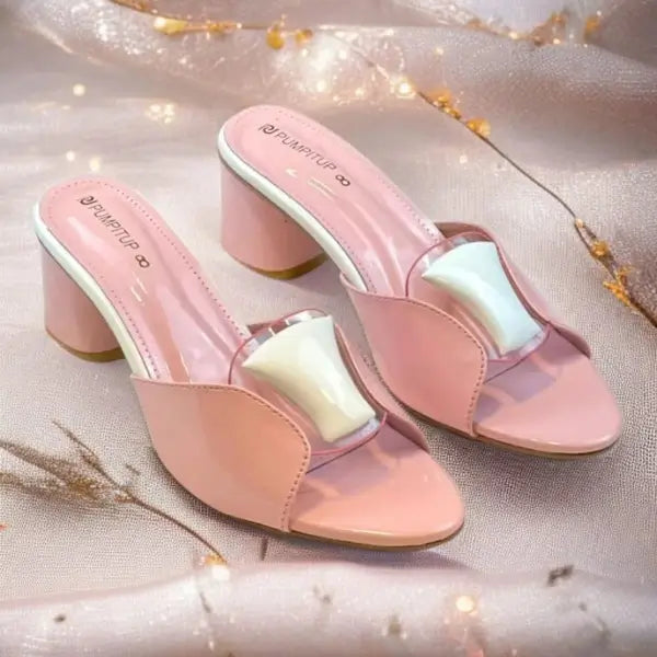 Chic Pink Block Heels PIU_225 Patent Rexine ladies shoes PumpItUp.pk