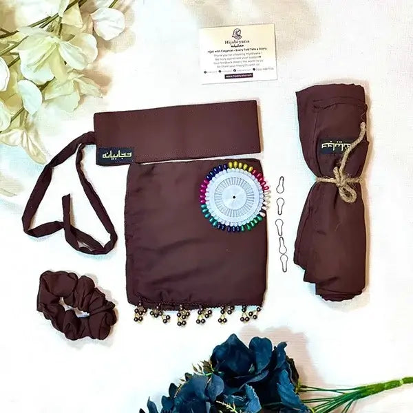 Chocolate Brown Saudi Niqab With Beads Set HB-48 Double Georgette modest wear by Hijabiyana by PumpItUp