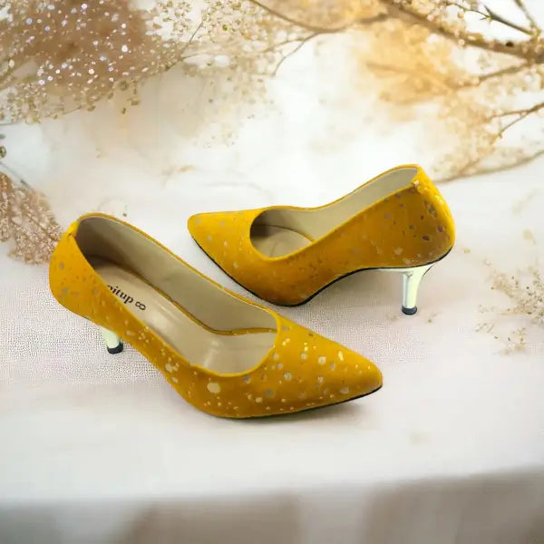 Chrome Yellow Stiletto Heel Pump PIU_150 Amara Fabric ladies shoes PumpItUp.pk