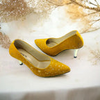 Chrome Yellow Stiletto Heel Pump PIU_150 Amara Fabric ladies shoes PumpItUp.pk