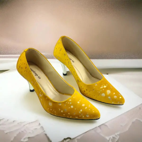 Chrome Yellow Stiletto Heel Pump PIU_150 Amara Fabric ladies shoes PumpItUp.pk