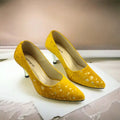 Chrome Yellow Stiletto Heel Pump PIU_150 Amara Fabric ladies shoes PumpItUp.pk