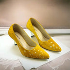 Chrome Yellow Stiletto Heel Pump PIU_150 Amara Fabric ladies shoes PumpItUp.pk