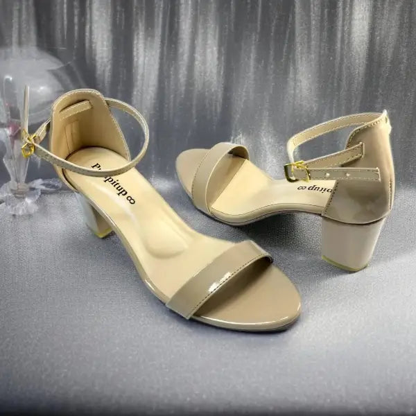 Cream Blond Yaro Block Heel Sandal PIU_170 patent rexine ladies shoes PumpItUp.pk