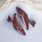 Crocodile Chain Slingback Block Heel Pump PIU_167 Crocodile Leather Rexine ladies shoes PumpItUp.pk