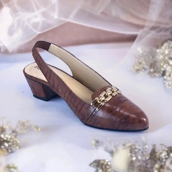 Crocodile Chain Slingback Block Heel Pump PIU_167 Crocodile Leather Rexine ladies shoes PumpItUp.pk