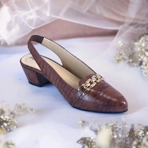 Crocodile Chain Slingback Block Heel Pump PIU_167 Crocodile Leather Rexine ladies shoes PumpItUp.pk