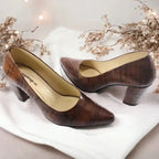 Dark Crocodile Block Heel Pump PIU_139 Crocodile Leather Rexine ladies shoes PumpItUp.pk