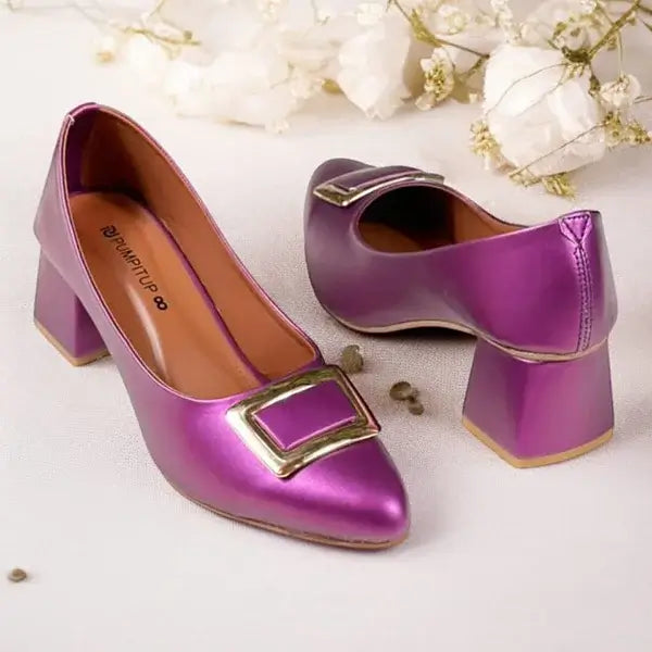 Dark Purple Elegance Pumps Block Heel PIU_202 Imported Sofa Rexine ladies shoes PumpItUp.pk