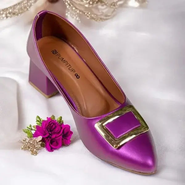 Dark Purple Elegance Pumps Block Heel PIU_202 Imported Sofa Rexine ladies shoes PumpItUp.pk