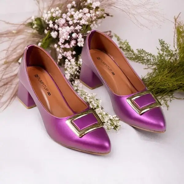 Dark Purple Elegance Pumps Block Heel PIU_202 Imported Sofa Rexine ladies shoes PumpItUp.pk