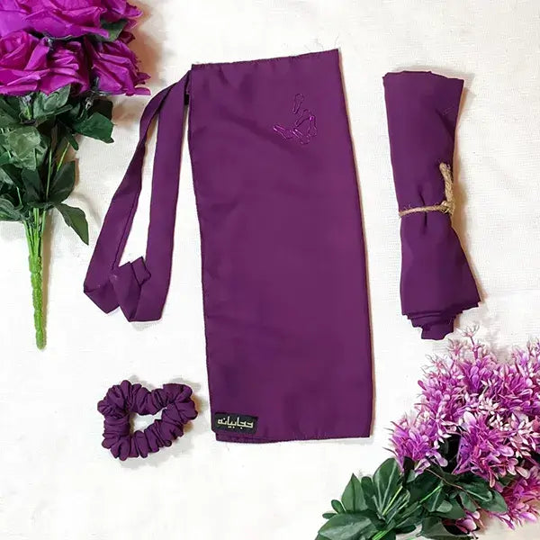 Dark Purple Half Niqab Set HB-58 – Complete Double Georgette Half Niqab Set with Accessories for Modest Wear by Hijabiyana by PumpItUp