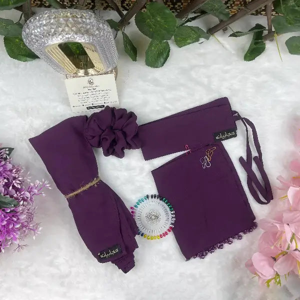 Dark Purple Saudi Niqab With Beads Set HB-40 – Elegant Double Georgette Niqab Set with Accessories by Hijabiyana by PumpItUp