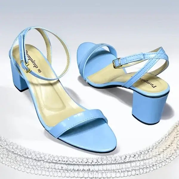 Dream Blue Block Heel Sandal PIU_265 Patent Rexine ladies shoes PumpItUp.pk