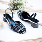 Ecru Black Tweed Texture Slingback Block Heel PIU_227 Bori Fabric ladies shoes PumpItUp.pk