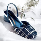 Ecru Black Tweed Texture Slingback Block Heel PIU_227 Bori Fabric ladies shoes PumpItUp.pk