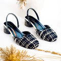 Ecru Black Tweed Texture Slingback Block Heel PIU_227 Bori Fabric ladies shoes PumpItUp.pk