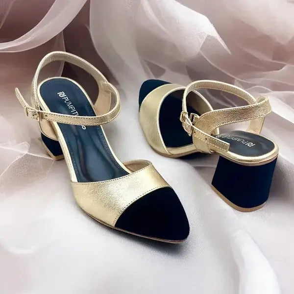 Gold Black Essential Block Heel PIU_241 Sofa Amarah Rexine ladies shoes PumpItUp.pk