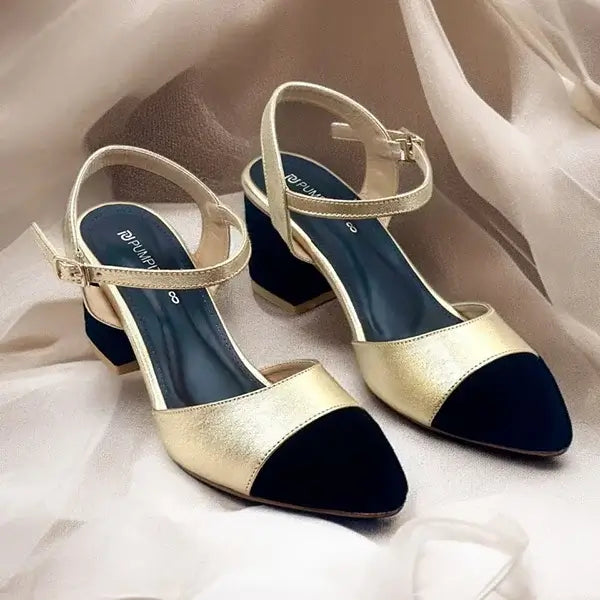 Gold Black Essential Block Heel PIU_241 Sofa Amarah Rexine ladies shoes PumpItUp.pk