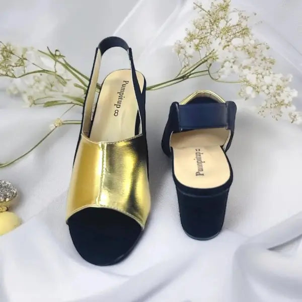 Gold Rush Slingback Block Heel Sandal PIU_175 sweet french gold rexine ladies shoes PumpItUp.pk