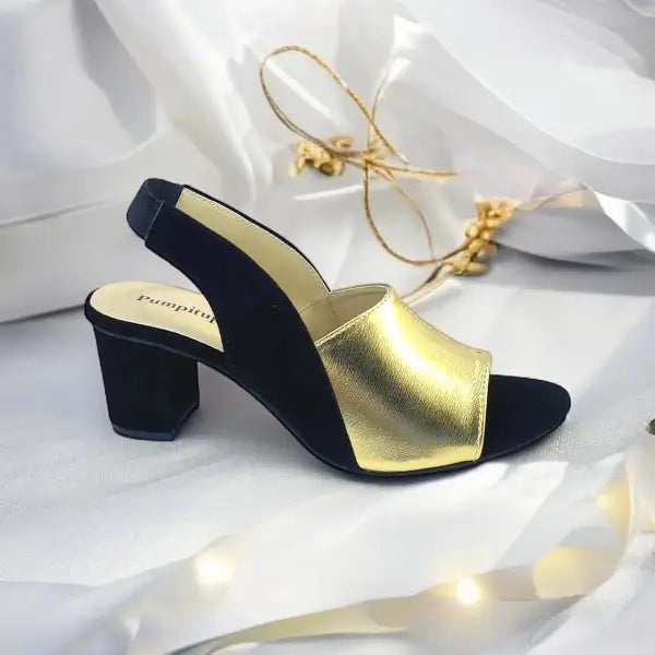 Gold Rush Slingback Block Heel Sandal PIU_175 sweet french gold rexine ladies shoes PumpItUp.pk