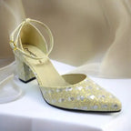 Gold Sparkle Block Heel Pump PIU_196 Fine Shiny Rexine ladies shoes PumpItUp.pk