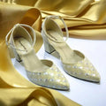 Gold Sparkle Block Heel Pump PIU_196 Fine Shiny Rexine ladies shoes PumpItUp.pk