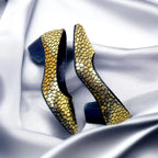 Golden Auric Scales Block Heel PIU_186 Shine Sweet Gold-Coated Finish ladies shoes PumpItUp.pk