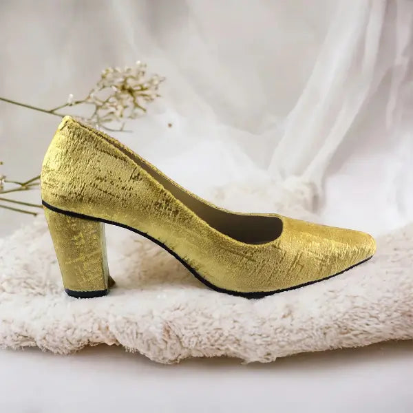 Golden Buttercups Block Heel Pump PIU_129 amarah rexine ladies shoes PumpItUp.pk