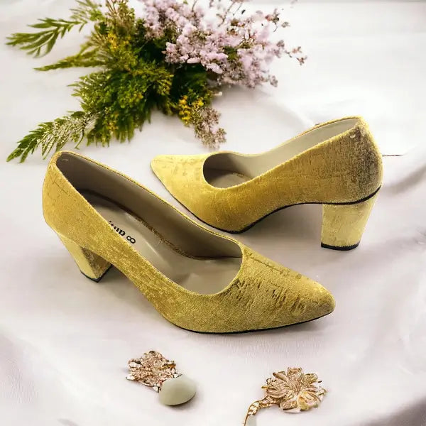 Golden Buttercups Block Heel Pump PIU_129 amarah rexine ladies shoes PumpItUp.pk
