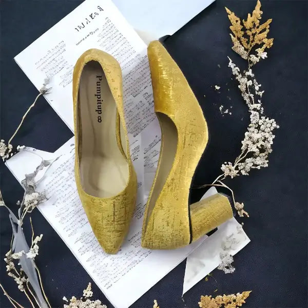 Golden Buttercups Block Heel Pump PIU_129 amarah rexine ladies shoes PumpItUp.pk