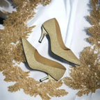 Golden Glitter Shine Court Shoe Heel PIU_85 shine rexine ladies shoes PumpItUp.pk