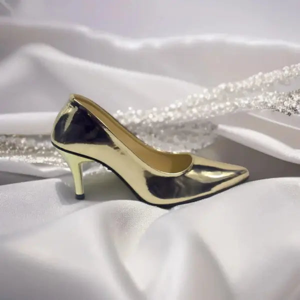 Golden Reflected Comfy Court Shoe PIU_29 shine patent rexine ladies shoes PumpItUp.pk