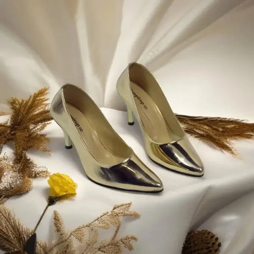 Golden Reflected Comfy Court Shoe PIU_29 shine patent rexine ladies shoes PumpItUp.pk