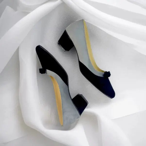 Gray & Black Tie Block Heel Pump PIU_106 amarah rexine ladies shoes PumpItUp.pk