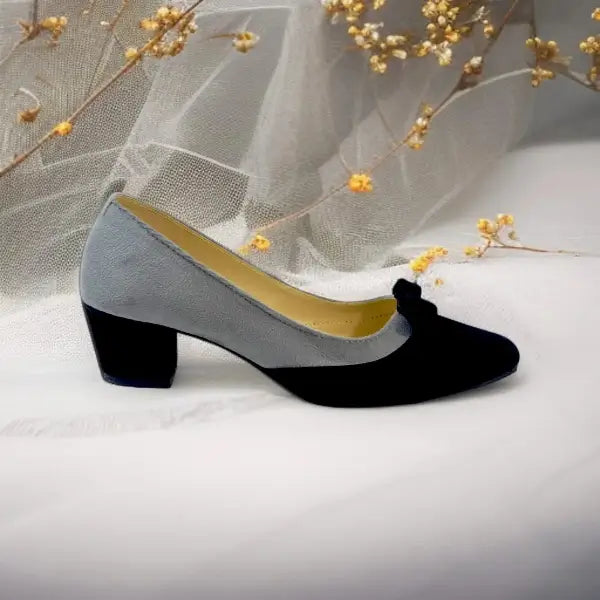 Gray & Black Tie Block Heel Pump PIU_106 amarah rexine ladies shoes PumpItUp.pk
