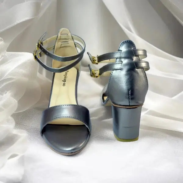 Gray Lava Double Straps Block Heel Sandal PIU_161 Sofa Rexine ladies shoes PumpItUp.pk