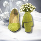 Green Comfy Chic Block Heels Pump PIU_133 fabric rexine ladies shoes PumpItUp.pk