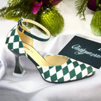 Green Diamond Heels PIU_198 Sweet Fabric Rexine ladies shoes PumpItUp.pk