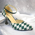 Green Diamond Heels PIU_198 Sweet Fabric Rexine ladies shoes PumpItUp.pk