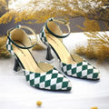 Green Diamond Heels PIU_198 Sweet Fabric Rexine ladies shoes PumpItUp.pk