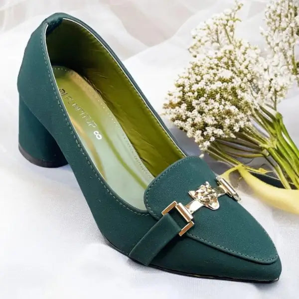 Green Elite Muse Block Heels PIU_235 Amarah Rexine ladies shoes PumpItUp.pk