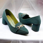 Green Elite Muse Block Heels PIU_235 Amarah Rexine ladies shoes PumpItUp.pk