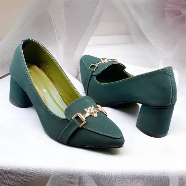 Green Elite Muse Block Heels PIU_235 Amarah Rexine ladies shoes PumpItUp.pk