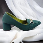 Green Elite Muse Block Heels PIU_235 Amarah Rexine ladies shoes PumpItUp.pk