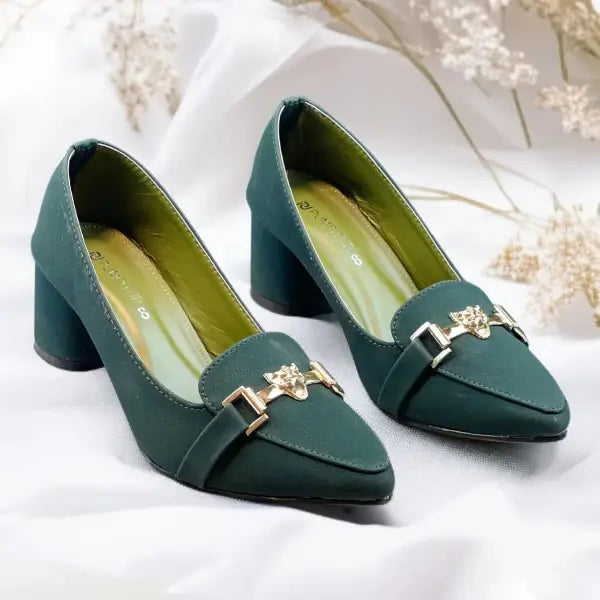 Green Elite Muse Block Heels PIU_235 Amarah Rexine ladies shoes PumpItUp.pk
