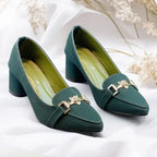 Green Elite Muse Block Heels PIU_235 Amarah Rexine ladies shoes PumpItUp.pk